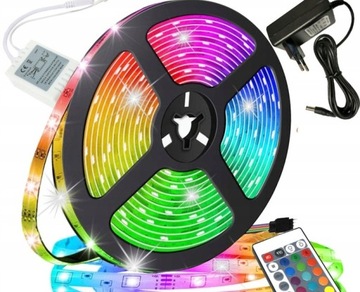 TAŚMA LED SMD 5m ZESTAW WODOODPORNA RGB PILOT