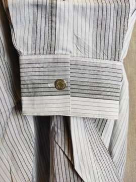 ORYGINAŁ HERMES PARIS koszula męska w paski szara bawełniana L/XL