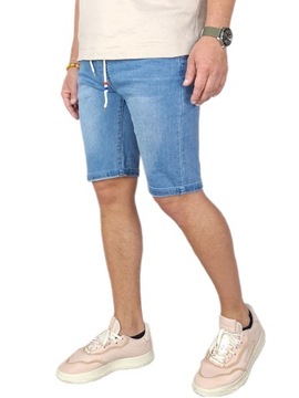 SPODENKI męskie JEANSOWE krótkie spodnie rozciągliwe PAS z GUMKĄ - 252 L