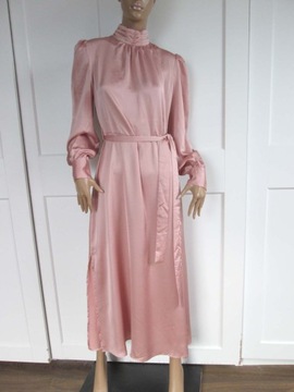 Długa suknia sukienka pudrowy róż vintage wesele komunia M L 38 40 NOWA