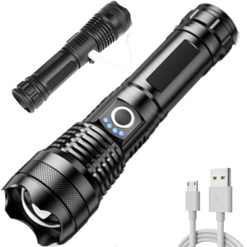 TAKTYCZNA LATARKA WOJSKOWA AKUMULATOROWA USB LED MOCNA DIODA XHP