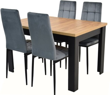 Zestaw 4 TAPICEROWANE krzesła SZARY WELUR stół 80x120 ROZKŁADANY DĄB CRAFT