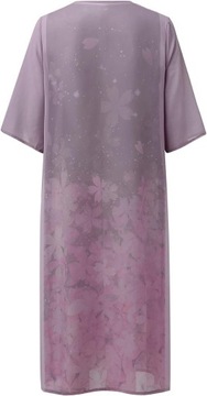 Fioletowa sukienka dwuczęściowy zestaw narzutka kwiaty XL 42