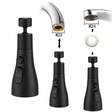 UNIWERSALNY PERLATOR AERATOR DO BATERII 3 FUNKCJE CZARNY