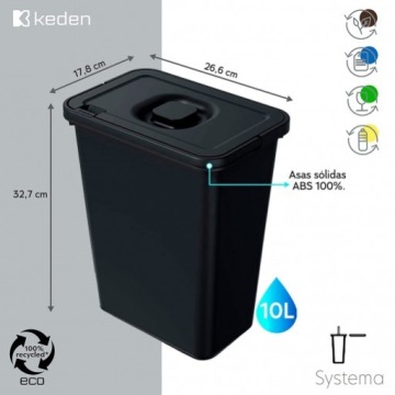 МУСОРНОЕ ВОРЗИНА С КРЫШКОЙ, ЧЕРНАЯ, 10 Л KEDEN