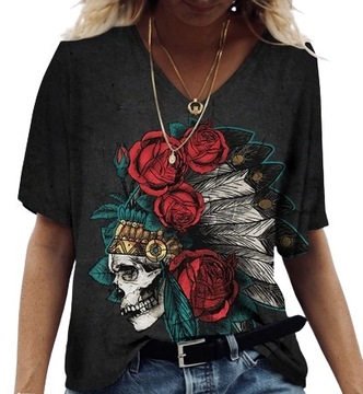 Letni Modny Damski T-shirt Koszulka CZACHA CZASZKA