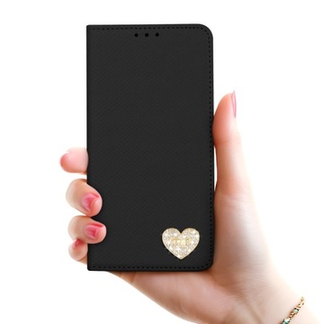 ETUI MAGNET KSIĄŻKOWE CZARNE DO XIAOMI REDMI NOTE 11 PRO 5G SERCE CYRKONIE