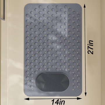 Серый противоскользящий коврик для душа 27x14 дюймов с отверстиями и присосками