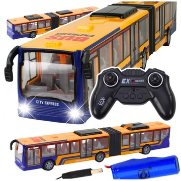 AUTOBUS ZDALNIE STEROWANY miejski przegubowy 45cm PILOT RC AUTO ŚWIATŁA LED