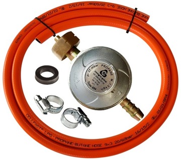 WĄŻ DO GAZU 2m 3-WARSTWOWY (9x3mm) + OPASKI + REDUKTOR GAZOWY BUTLI 11kg