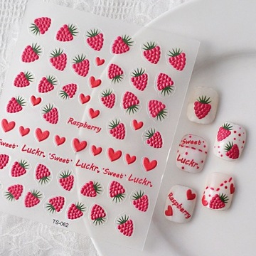 OWOCOWE Samoprzylepne Wypukłe NAKLEJKI 3D do Paznokci Wzorki MALINY