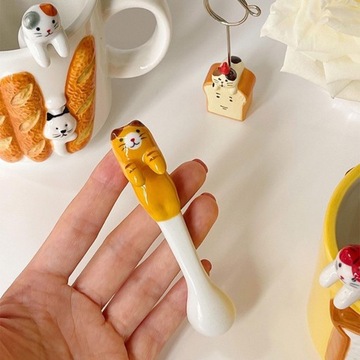 Wisząca łyżeczka do kawy Śliczna ceramiczna pomarańczowo-szara