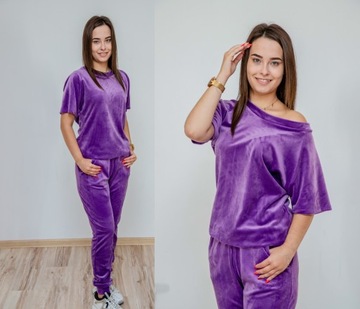 KOMPLET DRESOWY DAMSKI WELUR SPODNIE BLUZA 5 XXL