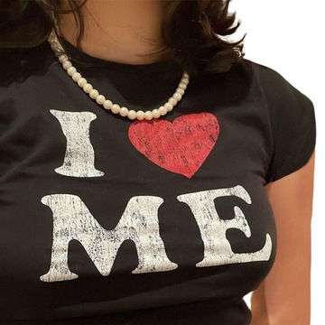 TOP DAMSKI BAWEŁNIANY KOSZULKA NAPIS I LOVE ME L