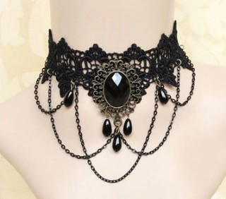 Choker Naszyjnik Koronka Kamień Elegancki