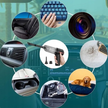 МОЩНЫЙ РУЧНОЙ БЕСПРОВОДНОЙ АВТОМОБИЛЬНЫЙ ПЫЛЕСОС 9000 ПА 120 Вт + 6 КОНЦОВ