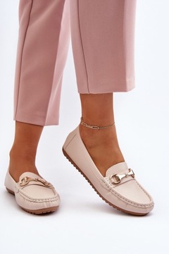 КЛАССИЧЕСКИЕ ЖЕНСКИЕ МОКАСИНЫ ИЗ ЭКО КОЖИ С ДЕКОРАЦИЕЙ, БЕЖЕВЫЙ 40