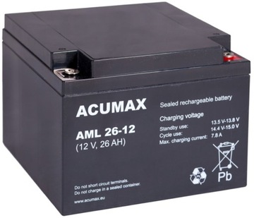 AKUMULATOR BATERIA ACUMAX AML26-12 12V 26AH AGM AML 26-12 AML26 VRLA ALARM