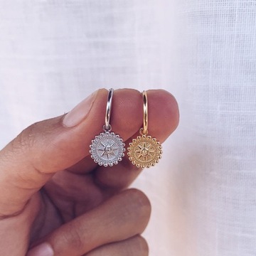 Круглая монета в стиле бохо с фианитом, серебро, золото