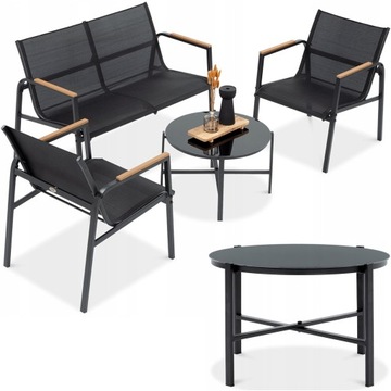 Zestaw Mebli Ogrodowych Tarasowych 2x Fotel Sofa Stolik MANGO Czarny Kawowy