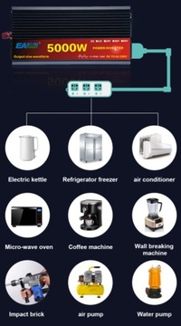 PRZETWORNICA SAMOCHODOWA NAPIĘCIA 24V na 230V 5000W SINUS CZYSTA SINUSOIDA