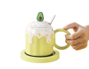 Kubek z podgrzewaczem CERAMICZNY Łyżka KABEL USB Kubek świąteczny AVOCADO