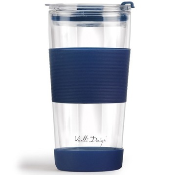 ТЕРМОСТЕКЛЯННАЯ КРУЖКА С СОЛОМОЙ FUORI ТЕМНО-СИНЯЯ 600 МЛ