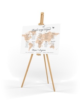 Plan stołów weselnych Mapa Świata - brązowa