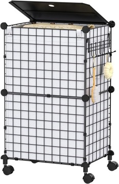 Kosz na Pranie Snughome z Pokrywką i Kółkami - 72L Styl Loft Czarny