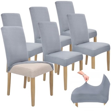ZESTAW 6 SZT. POKROWIEC NA KRZESŁO SZARY ELASTYCZNY GŁADKI UNIWERSALNY