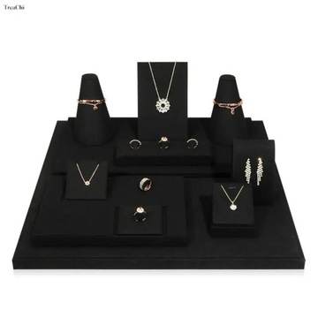 New Pure Black Microfiber Fabric Jewelry Display Set Jewelry Props Set