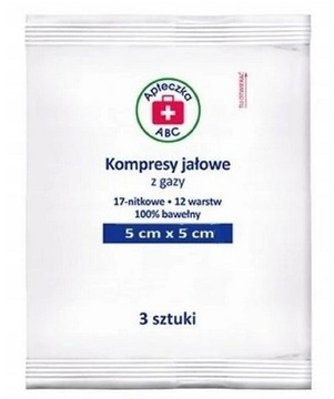 Kompresy jałowe, sterylne 5 cm x 5cm Apteczka ABC