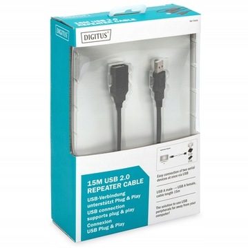 Удлинительный кабель DIGITUS USB A 2.0, активный, 15 м