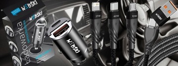 АВТОМОБИЛЬНОЕ ЗАРЯДНОЕ УСТРОЙСТВО USB A QC3.0 / USB C 20 Вт USB С КАБЕЛЕМ ПОДСВЕТКИ MICRO C