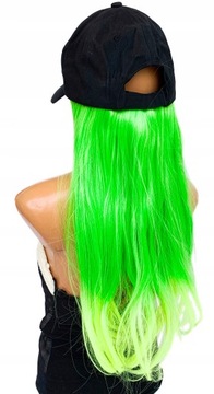 Czapka z daszkiem czarna peruka długie proste włosy zielone