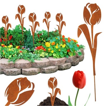 FIGURKI OGRODOWE DEKORACJE OGRODOWE METALOWA FIGURKA TULIPAN BUKIET 70 CM