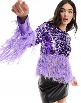 Asos Design kpw FRĘDZLE POŁYSK FIOLETOWA BLUZKA CEKINOWA XL NH8