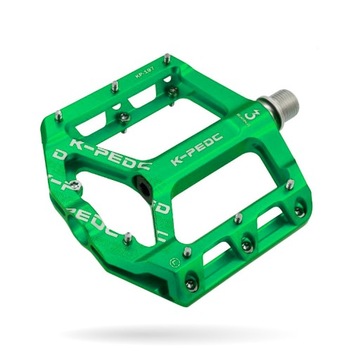 Pedały Rowerowe Platformowe Zielone Aluminium 3 Łożyska Maszynowe G-PEDC