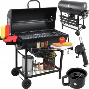 GRILL GRIL OGRODOWY XL BECZKA 3 PÓŁKI + POPIELNIK + DMUCA