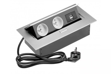 Gniazdo chowane wpuszczane w blat GTV srebrne gniazdko nablatowe 2xUSB
