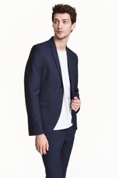 H&M Slim Fit marynarka granat navy 7%wełna Nowa r.44