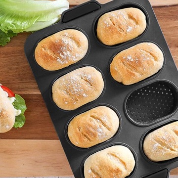 БОЛЬШАЯ СИЛИКОНОВАЯ ФОРМА НА 8 БУЛОЧЕК ПЕРФОРИРОВАННЫЙ ПРОТИВЕНЬ С АНТИПРИГАРНЫМ ПРОТИВНИКОМ