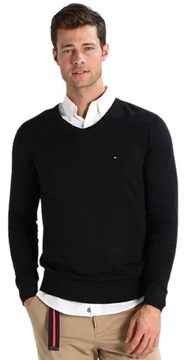 SWETER MĘSKI TOMMY HILFIGER CZARNY V-NECK ROZM L