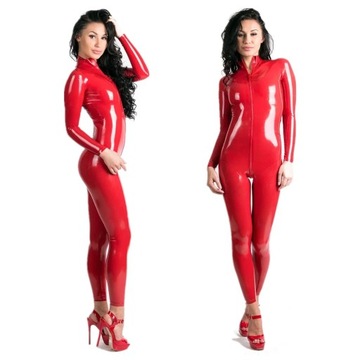 Women PU Faux Leather Jumpsuit Sexy Shiny Zipper L