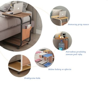 Мобильный журнальный столик/Боковой журнальный столик на колесах - цвет бамбука