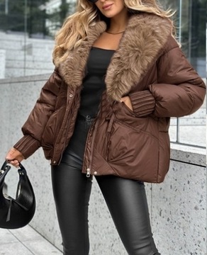 КУРТКА СТЕГАНАЯ ШОКОЛАДНАЯ СО ОТСТРЫВАЕМЫМ МЕХОМ М 613