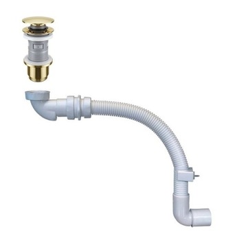 Pum syfon umywalka bidet suchy z rurą elastyczną i korek Click-Clack złoty