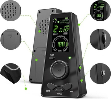 ЭЛЕКТРОННЫЙ МЕТРОНОМ ЖК-дисплей Точный + громкий 40–208 ударов в минуту Таймер USB-C