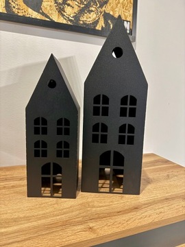 DOMEK LAMPION NA LED SWIECE LATARNIA DUŻY CZARNY LATARENKA LOFT