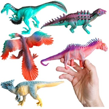 DINOZAURY DUŻE figurki DINOZAUR zestaw 5 kolorowych figurek gumowe t-rex